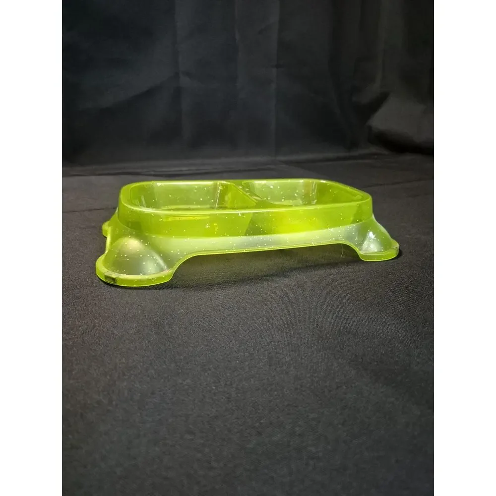 Divided Bowl Green Non-Skid Food & Water Pet Cat Dog Bowl 16oz Divided Dish